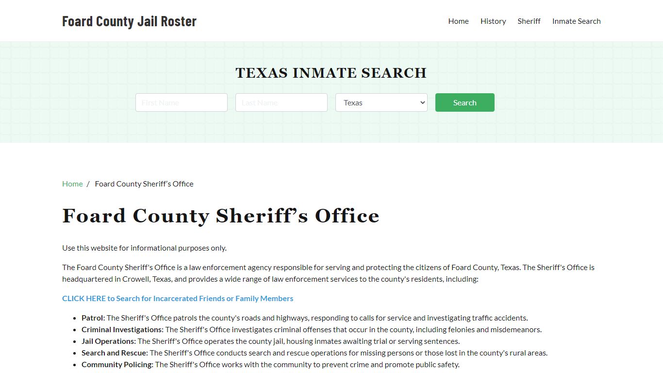 Foard County Sheriff Office, TX, Arrest Warrants Search