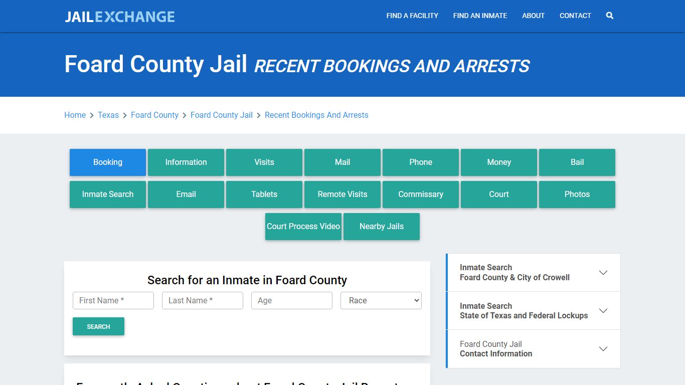 Foard County Jail Recent Bookings And Arrests - Jail Exchange