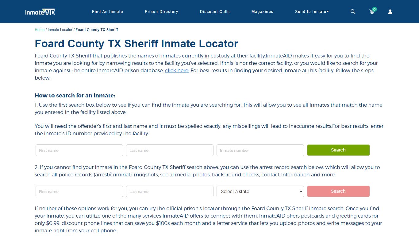 Foard County TX Jail | Arrest Locator, Inmate Communication